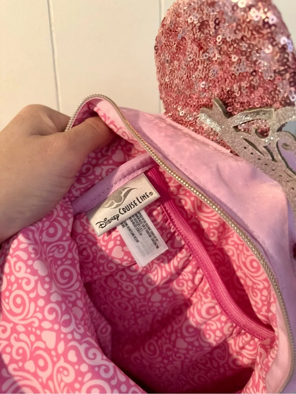 Disney Cruise Line DCL Bibbidi Bobbidi Boutique Backpack Pink Sequin